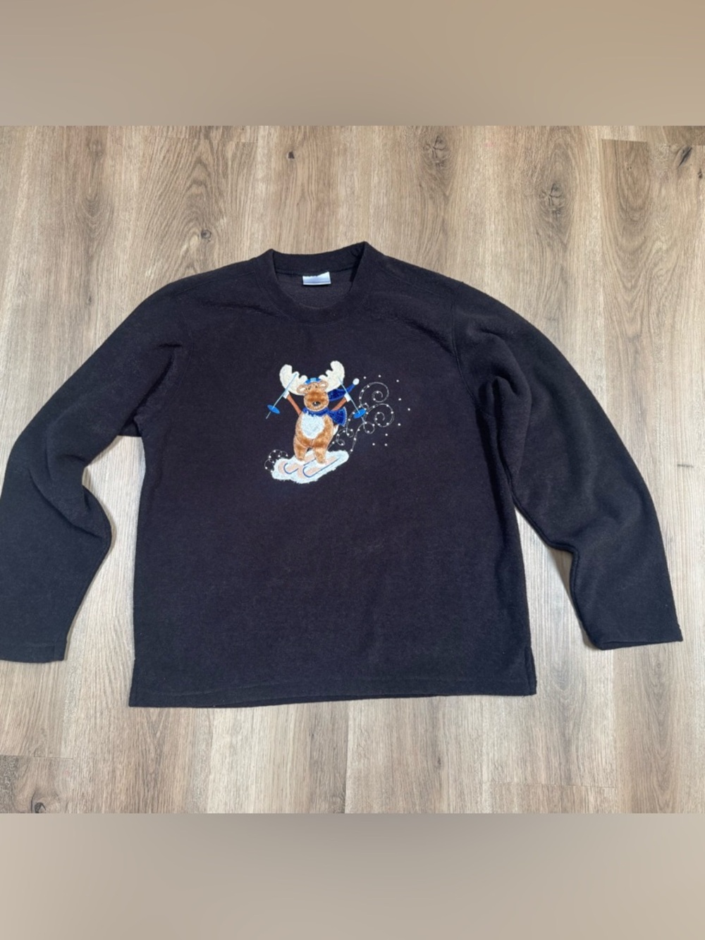 Black Reindeer Embroidered Sweater